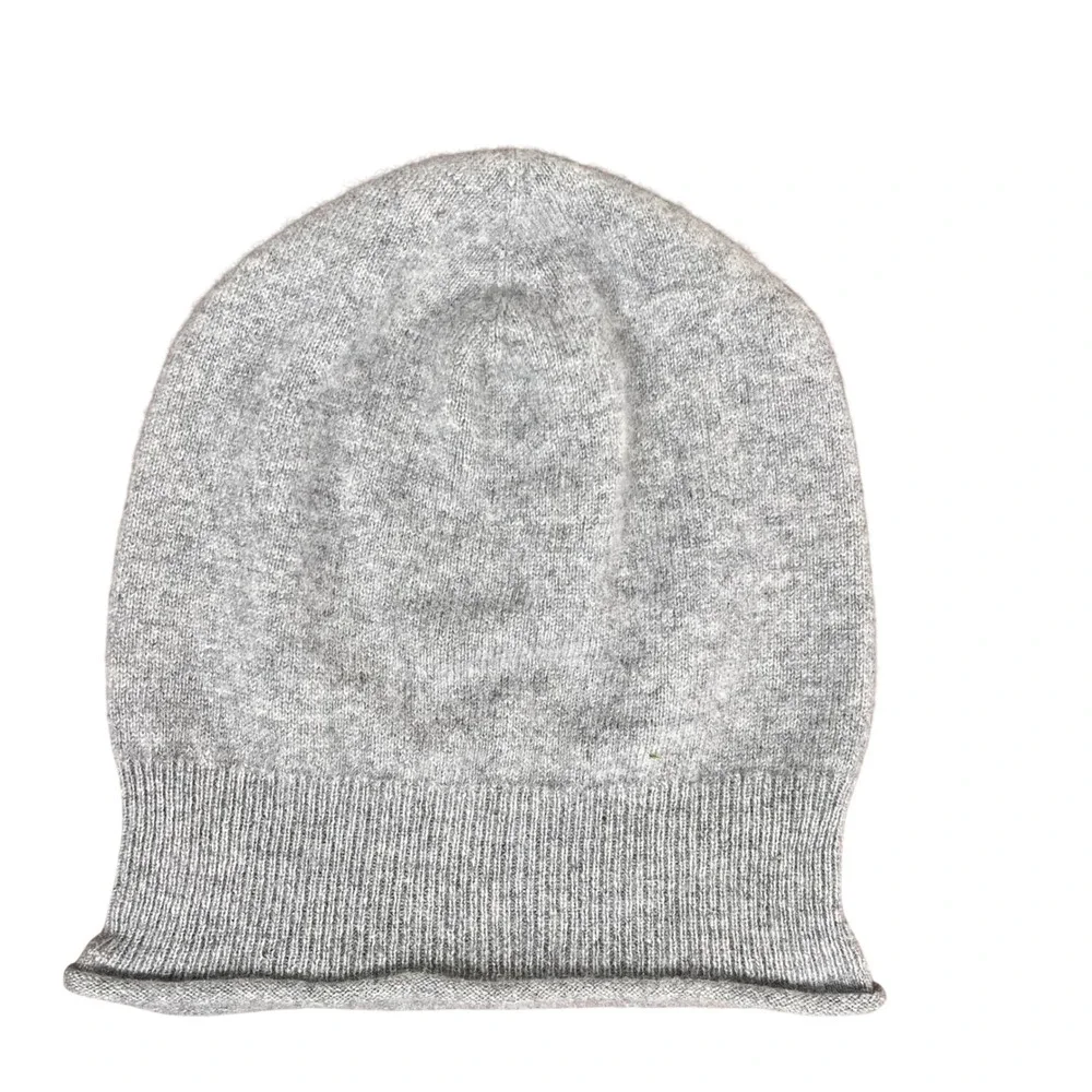 Nordstrom Rack Women 100% Cashmere Slouchy Beanie Hat Light Gray Heathered Knit